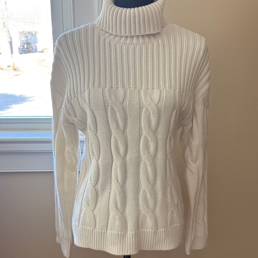 Calvin Klein Cream Cable Knit Turtleneck Sweater